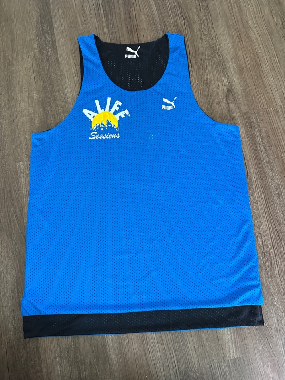 Puma Blue and Black 'Alief Sessions' Mesh Tank